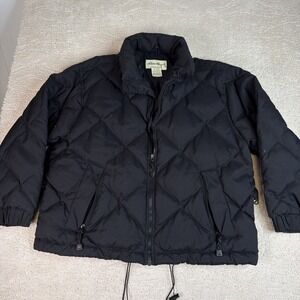 Women's Vintage Eddie Bauer Large Goose Down Puffer Jacket Black Winter Coat